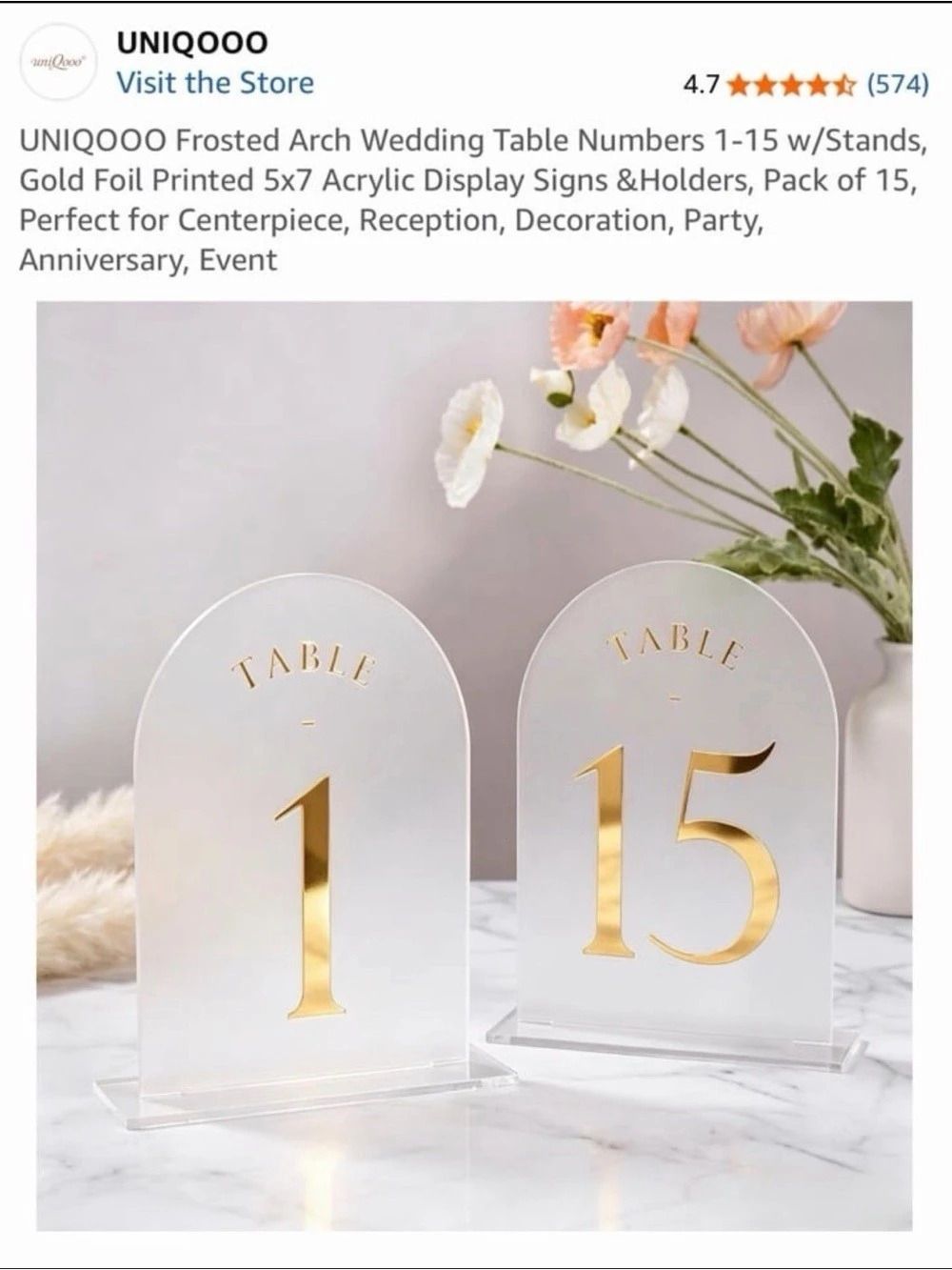UNIQOOO Acrylic Wedding Table Numbers 1-15 NWT